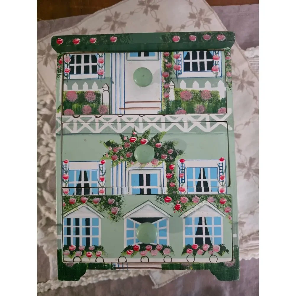 Vintage Milson & Louis Miniature Cottage Hand Painted Chest Drawer Jewelry Box